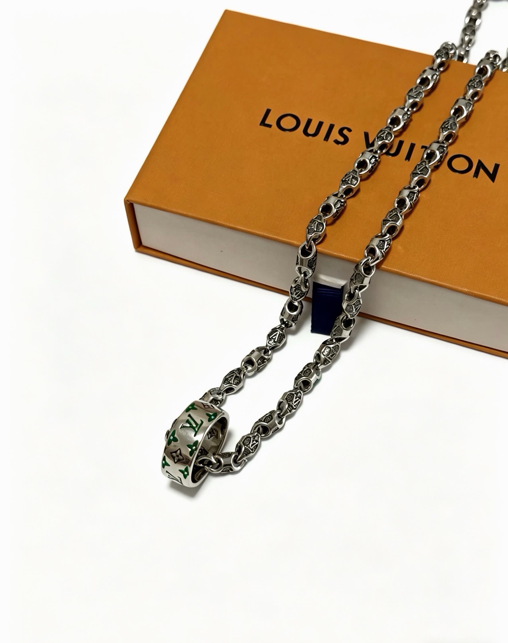 Louis Vuitton Silver Chain Necklace with Logo